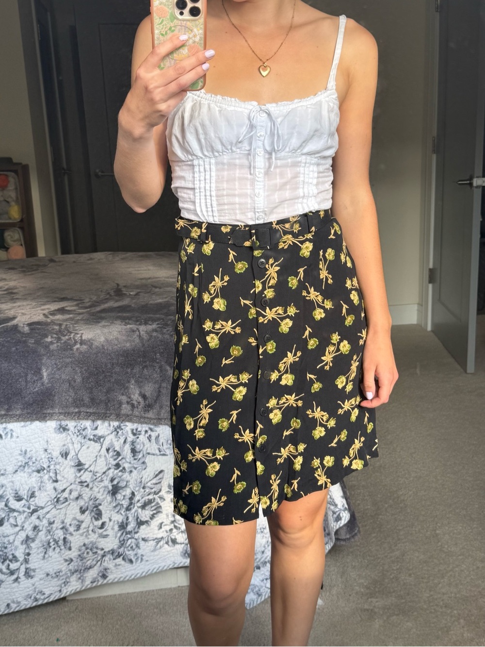 Banana Republic Black Mini Skirt with Yellow Floral Print